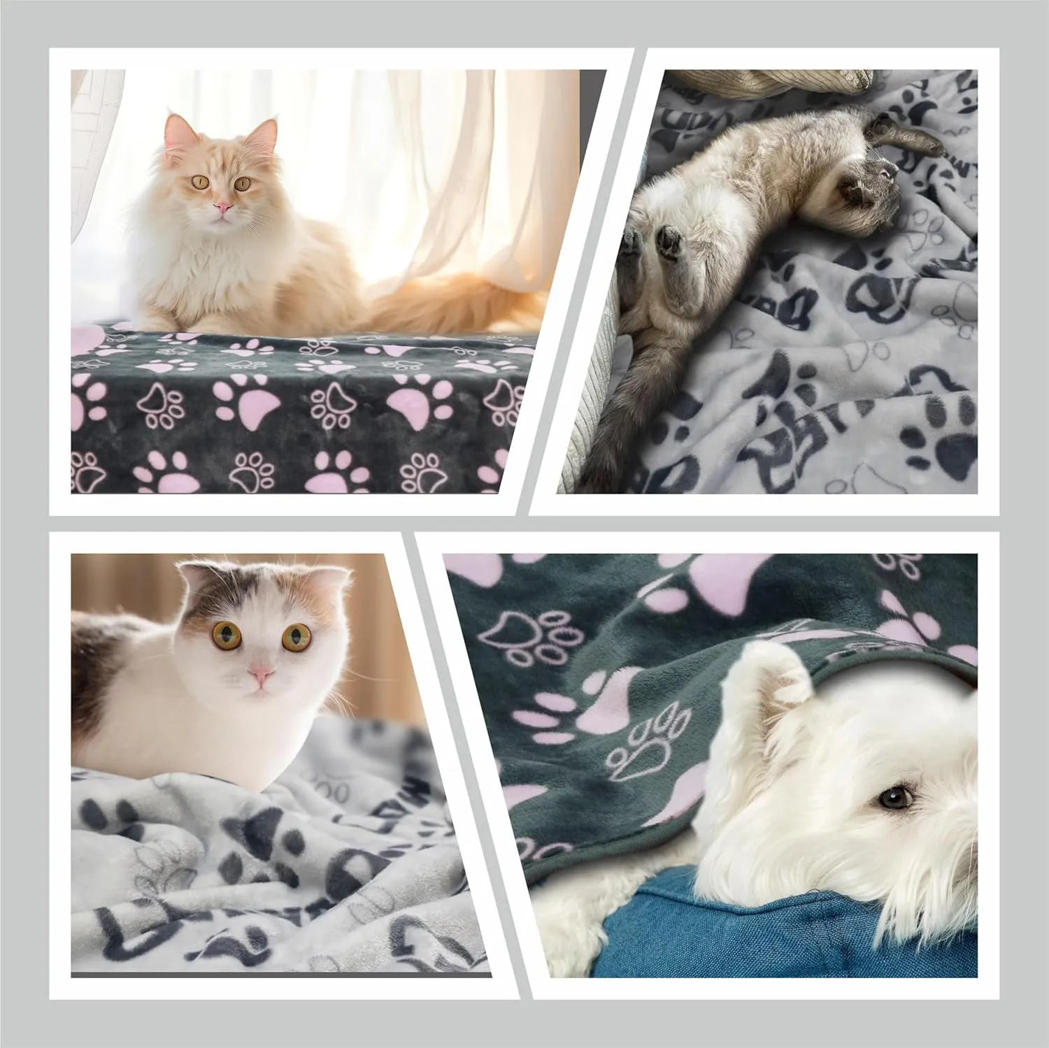 1 Pack 3 Dogs Blankets for Large & Medium Dogs Washable, Super Soft Fluffy Premium Fleece Pet Blanket Flannel Throw for Dog Puppy Cat Paw Dog Products, Grey Pink, 41x31 inch