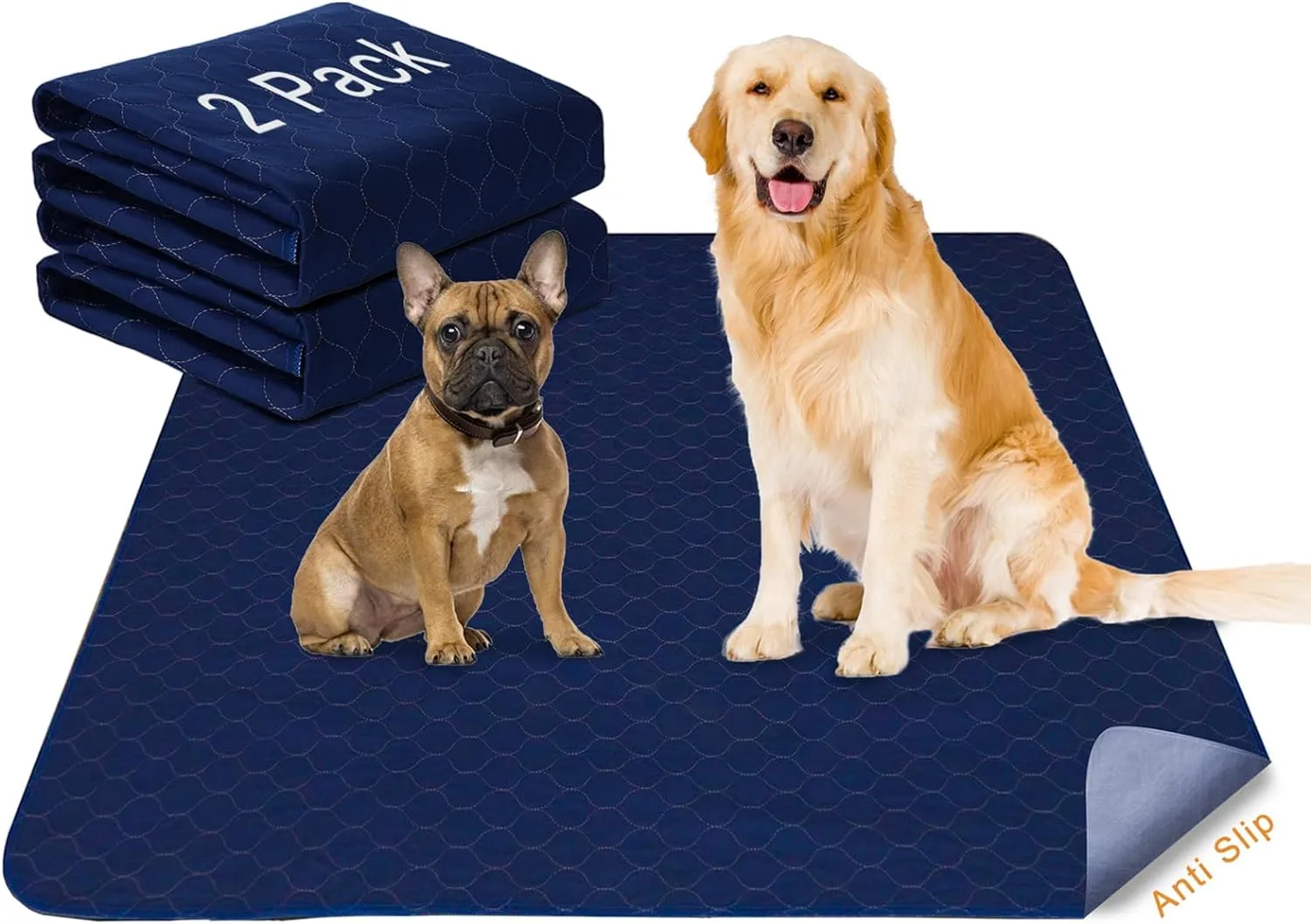 2Pack Dog Pads Washable 53x65, Extra Large Puppy Pads Waterproof, Super Absorption, Anti Skid Whelping Pad for Puppy Pen