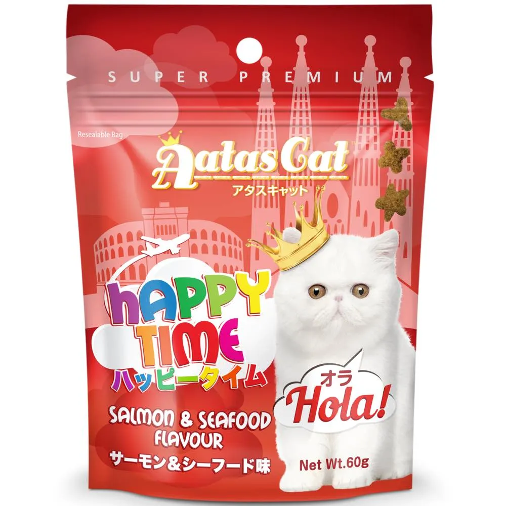 4 FOR $9: Aatas Cat Happy Time Hola! Salmon & Seafood Cat Treats 60g