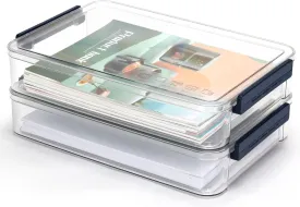 5.5qt 9 x 13 Clear Plastic Storage Box with Lids  Stackable Portable Craft Organizer Storage Bins for A4 Paper, Documents, Scrapbook & Art Supplies, Latch Closure, Space-Saving Design