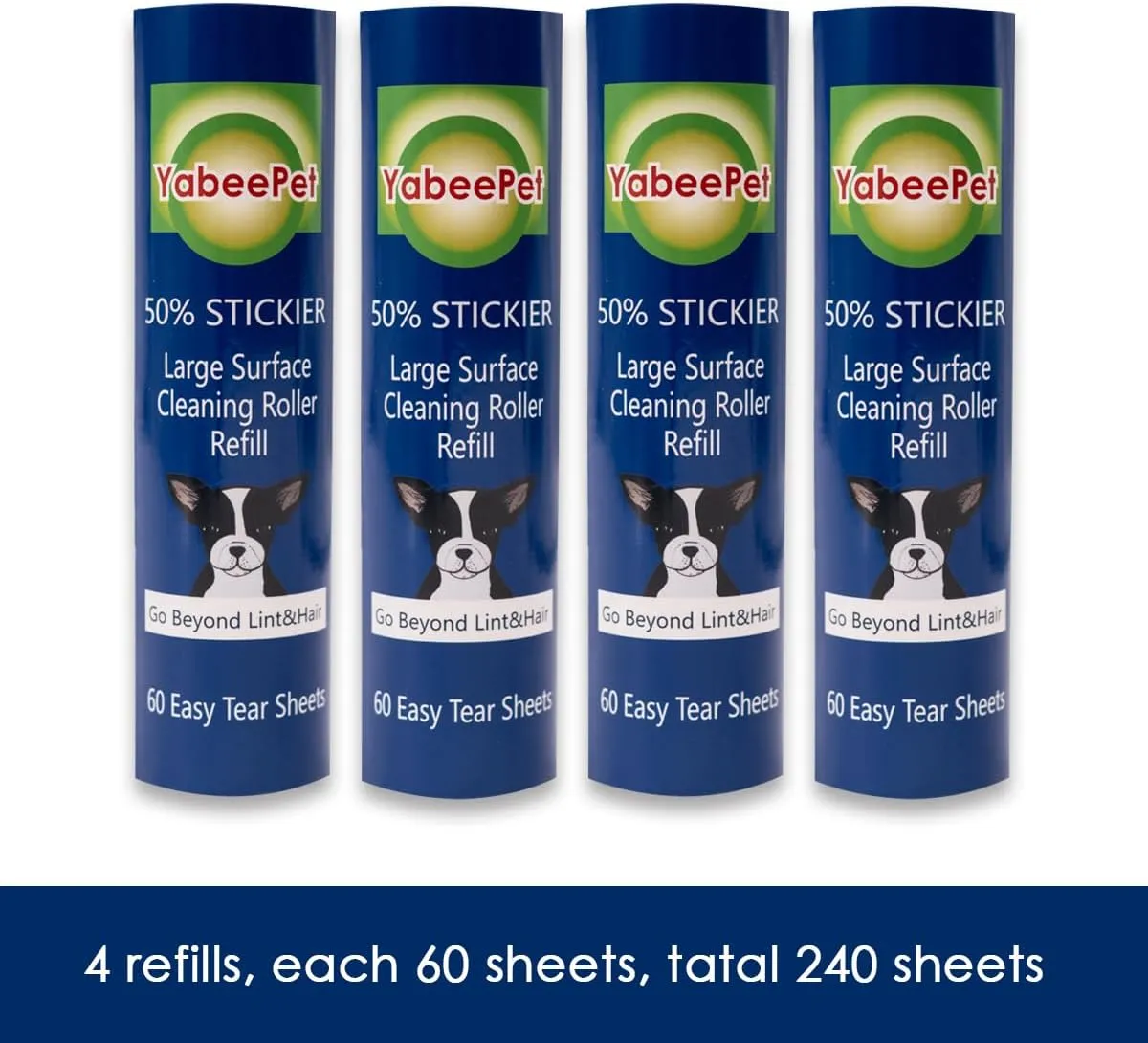 8 inch Lint Roller Refill for Scotch-Brite 50% Stickier Large Surface Lint Roller, Works Great On Pet Hair (60 Sheets per Roll, 240 Sheets Total)