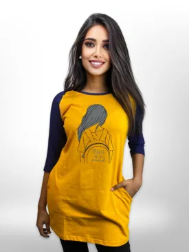 Alone Girl Printed Ladies Long T-shirt Raglan Sleeve Side Pocket For Women's