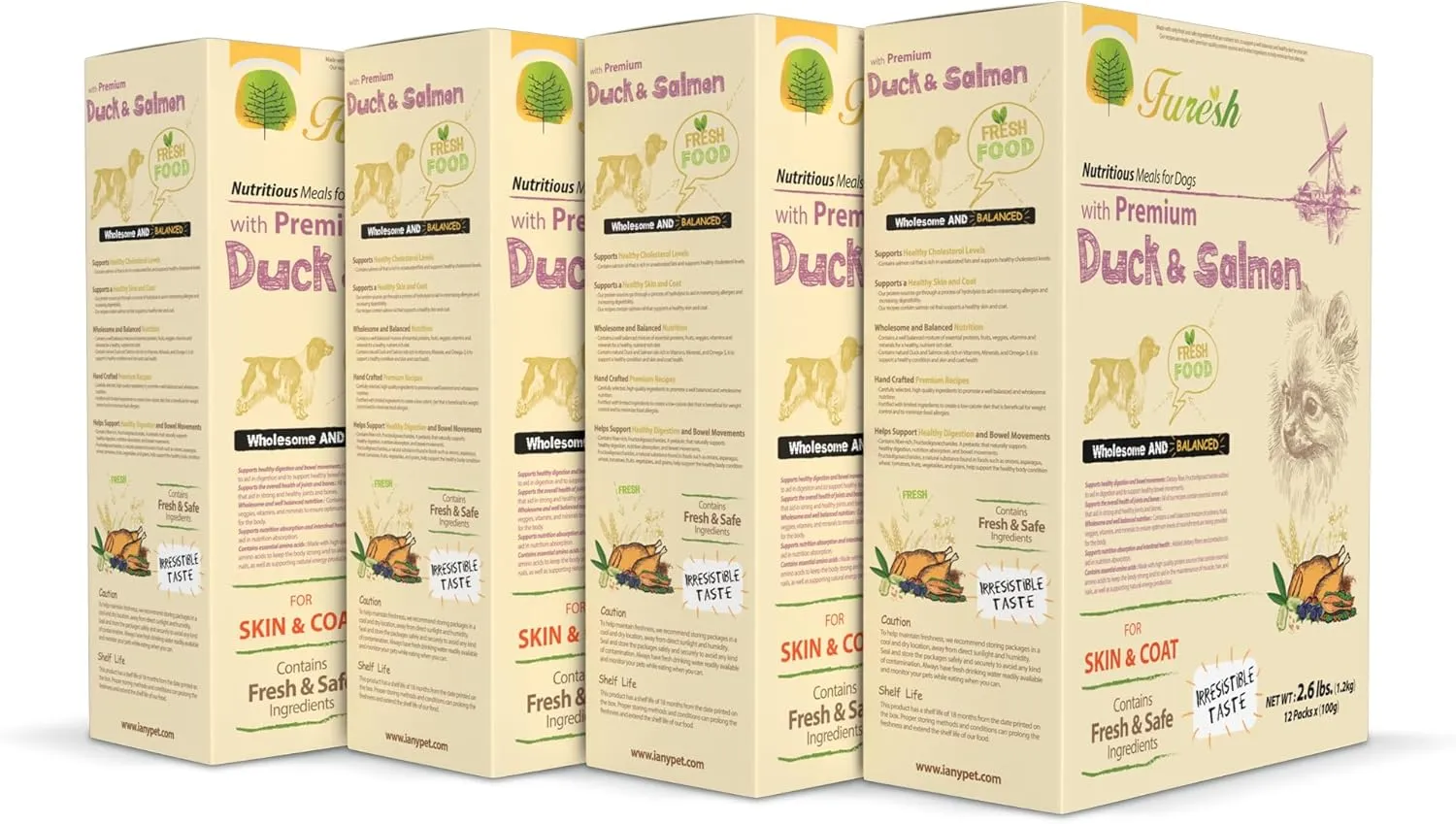 Alpha Dog Series FURESH Premium Natural Dry Dog Food Kibble | Duck   Salmon Recipe | Limited Ingredients | Natural Balance Dog Food Small Dogs, Puppies   Medium Breeds | Skin & Coat (Pack of 4)