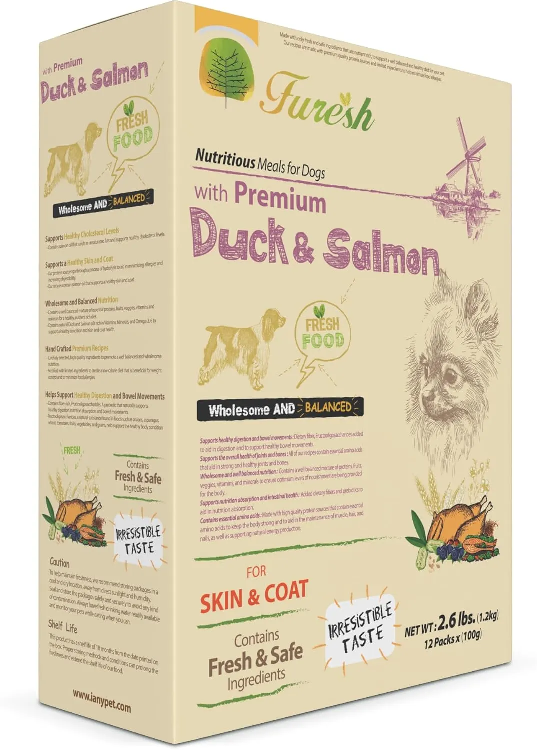 Alpha Dog Series FURESH Premium Natural Dry Dog Food Kibble | Duck   Salmon Recipe | Limited Ingredients | Natural Balance Dog Food Small Dogs, Puppies   Medium Breeds | Skin & Coat (Pack of 4)