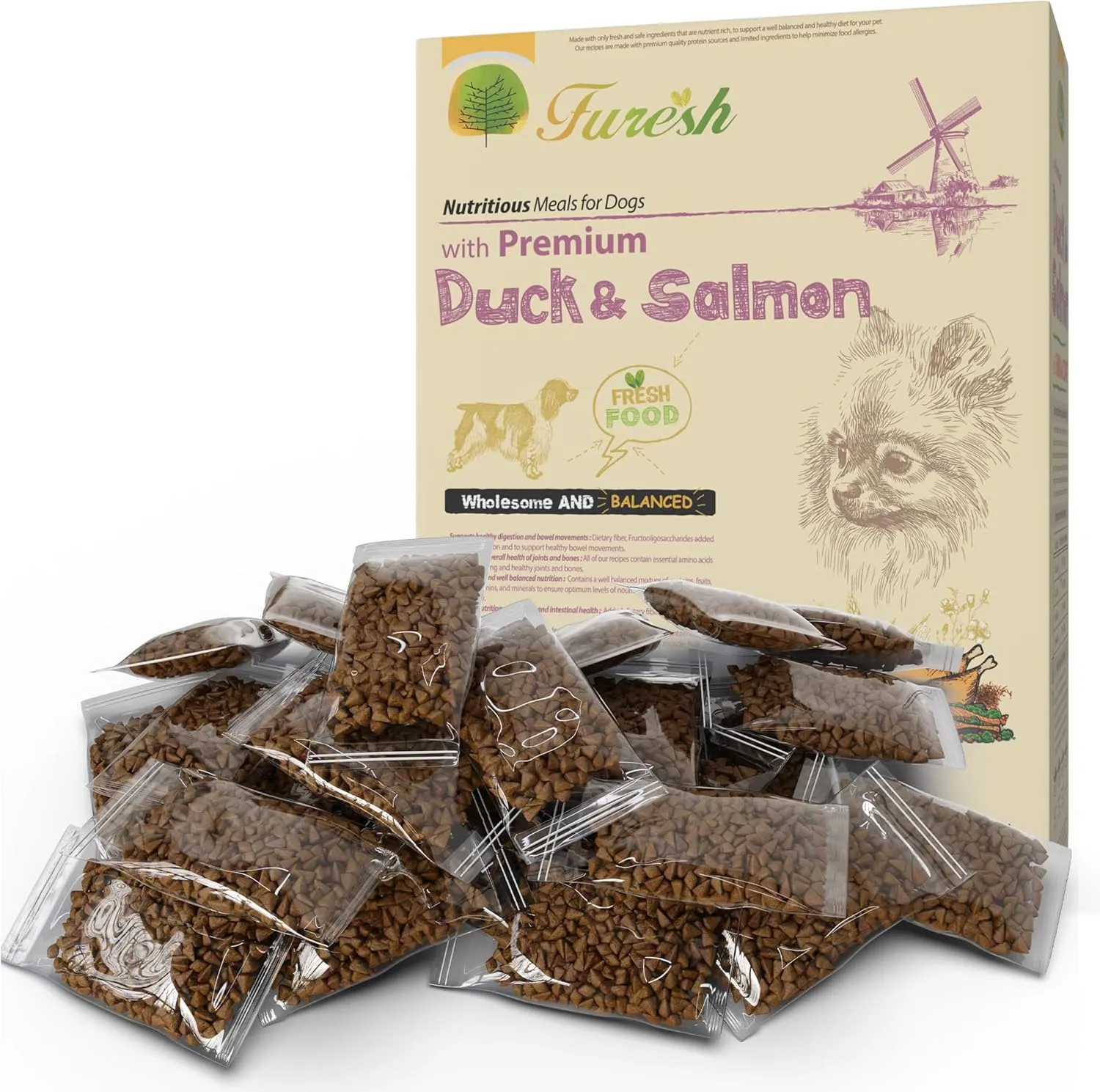 Alpha Dog Series FURESH Premium Natural Dry Dog Food Kibble | Duck   Salmon Recipe | Limited Ingredients | Natural Balance Dog Food Small Dogs, Puppies   Medium Breeds | Skin & Coat (Pack of 4)