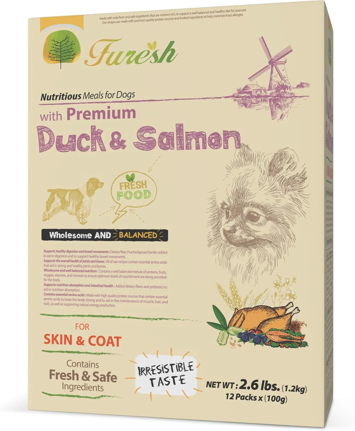 Alpha Dog Series FURESH Premium Natural Dry Dog Food Kibble | Duck   Salmon Recipe | Limited Ingredients | Natural Balance Dog Food Small Dogs, Puppies   Medium Breeds | Skin & Coat (Pack of 4)