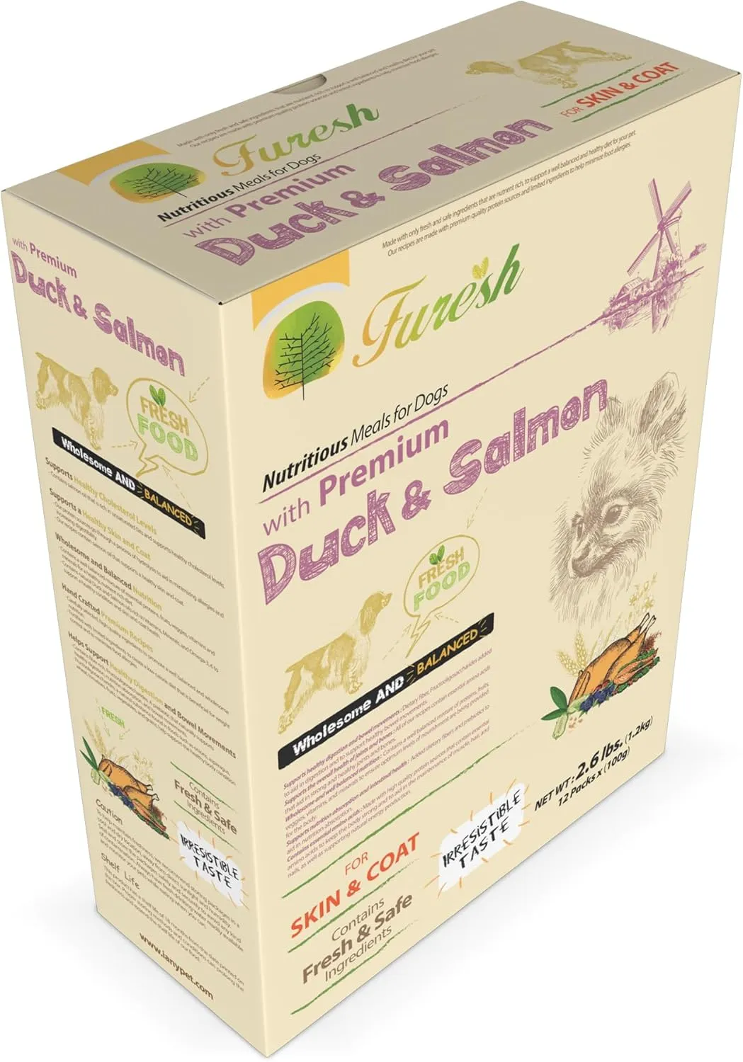 Alpha Dog Series FURESH Premium Natural Dry Dog Food Kibble | Duck   Salmon Recipe | Limited Ingredients | Natural Balance Dog Food Small Dogs, Puppies   Medium Breeds | Skin & Coat (Pack of 4)