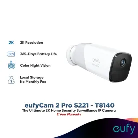 Anker T8140 eufyCam S221 eufyCam 2 Pro Wireless Home Security Add-on Camera 2K Resolution Requires HomeBase 2 365-Day Battery Life IP67 Weatherproof Night Vision No Monthly Plastic Fee (Renewed)