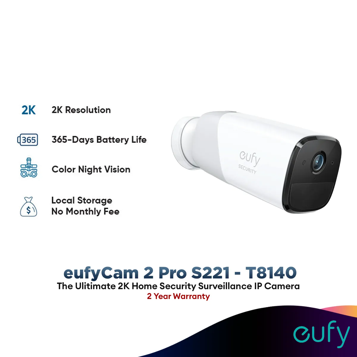 Anker T8140 eufyCam S221 eufyCam 2 Pro Wireless Home Security Add-on Camera 2K Resolution Requires HomeBase 2 365-Day Battery Life IP67 Weatherproof Night Vision No Monthly Plastic Fee (Renewed)