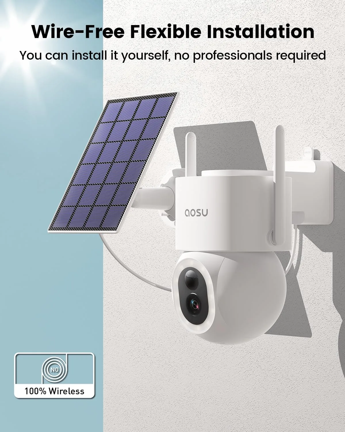AOSU Security Cameras Wireless Outdoor - 3K/5MP Solar Powered 400-Lumen Spotlight Camera, 360° Pan/Tilt Surveillance, Night Vision, 2.4G WiFi Camera, Auto Tracking, AI Human/Vehicle/Pet Detection