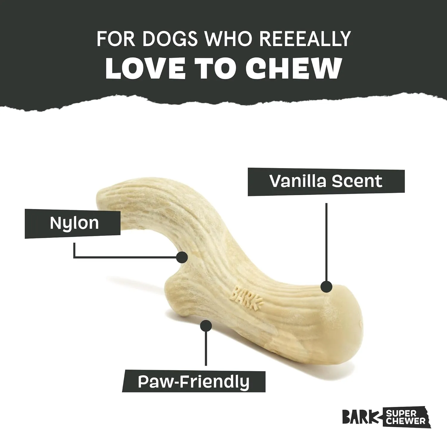 Barkbox Super Chewer Tough Dog Chew Toys for Aggressive Chewers, Dental Stimulating (Antler - Large)
