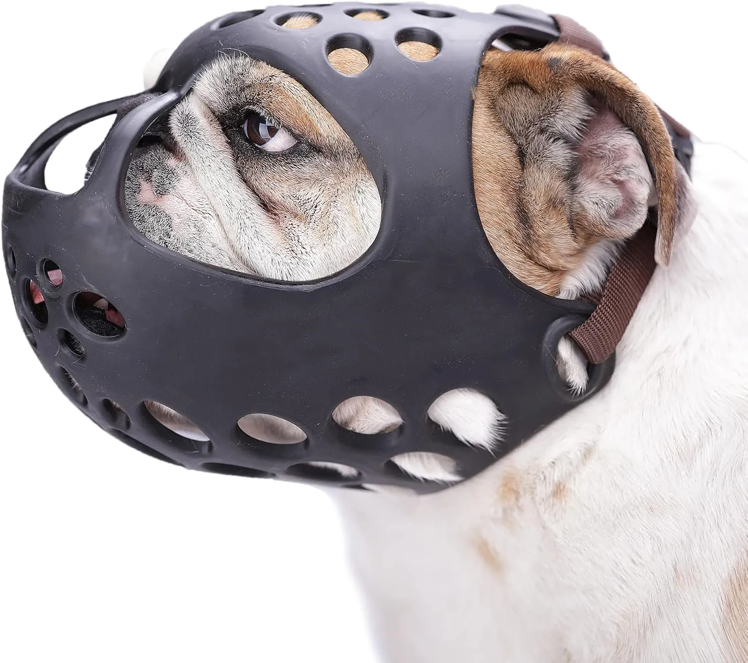 BARKLESS Dog Muzzle for Short Snout, Soft English Bulldog Muzzle for Biting, Chewing, Licking, Flat-Faced Bulldog Mouth Guard for Aggressive Dogs Grooming Walking, Allows Drinking