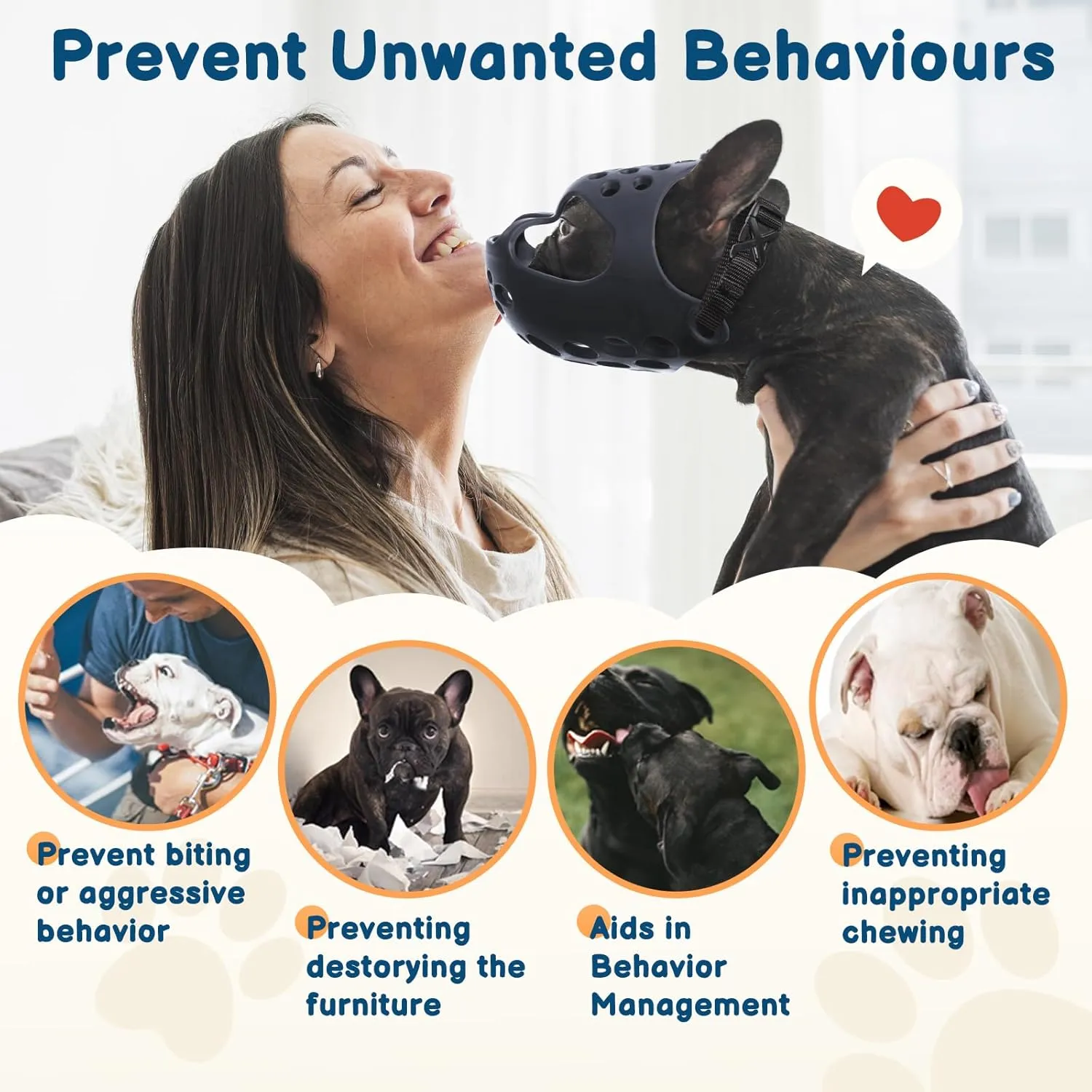 BARKLESS Dog Muzzle for Short Snout, Soft English Bulldog Muzzle for Biting, Chewing, Licking, Flat-Faced Bulldog Mouth Guard for Aggressive Dogs Grooming Walking, Allows Drinking