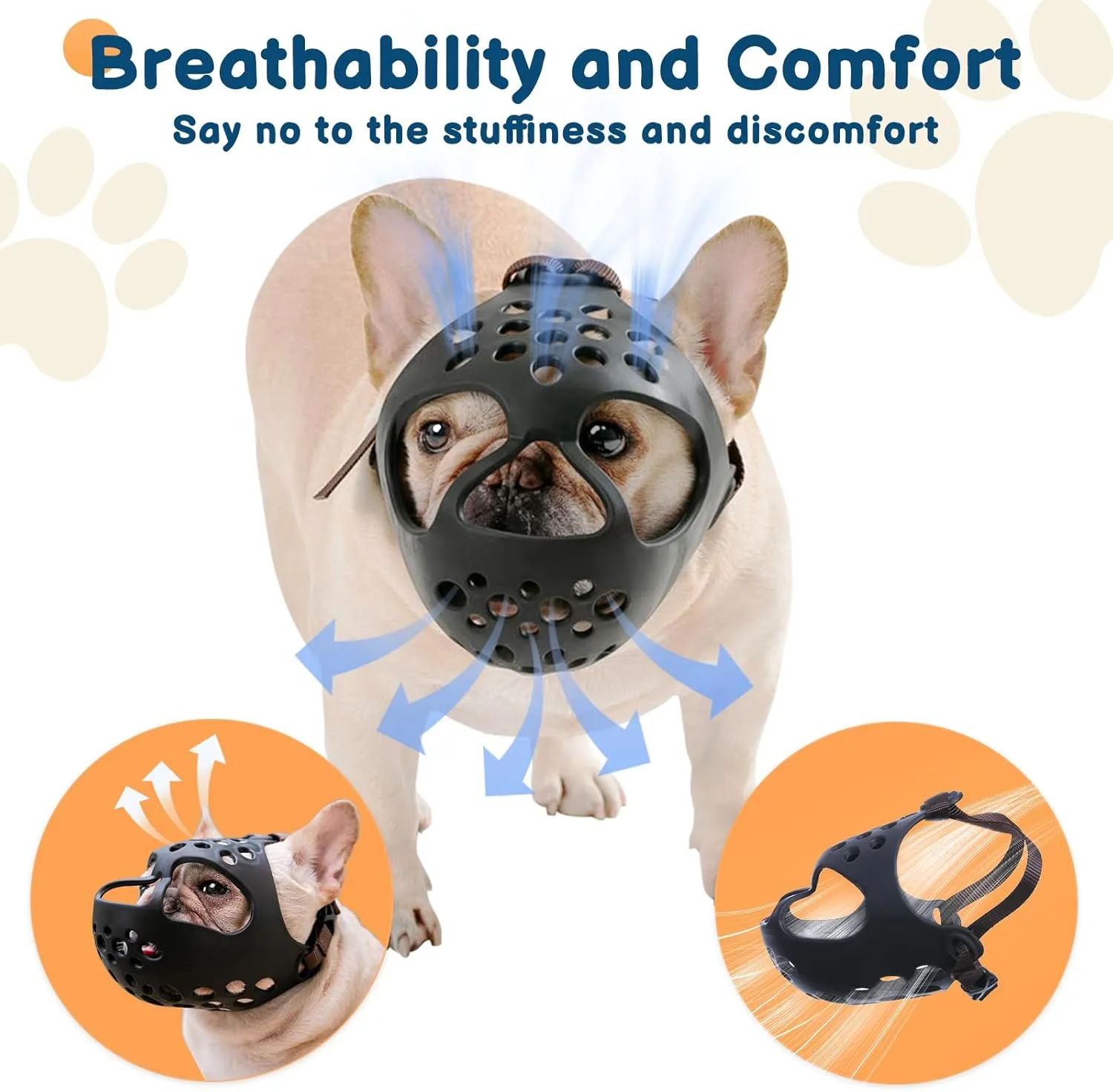 BARKLESS Dog Muzzle for Short Snout, Soft English Bulldog Muzzle for Biting, Chewing, Licking, Flat-Faced Bulldog Mouth Guard for Aggressive Dogs Grooming Walking, Allows Drinking