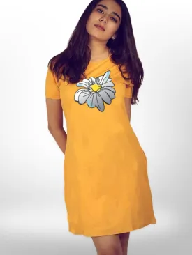 Beautiful Big Flower Printed Long T-shirt For Women's