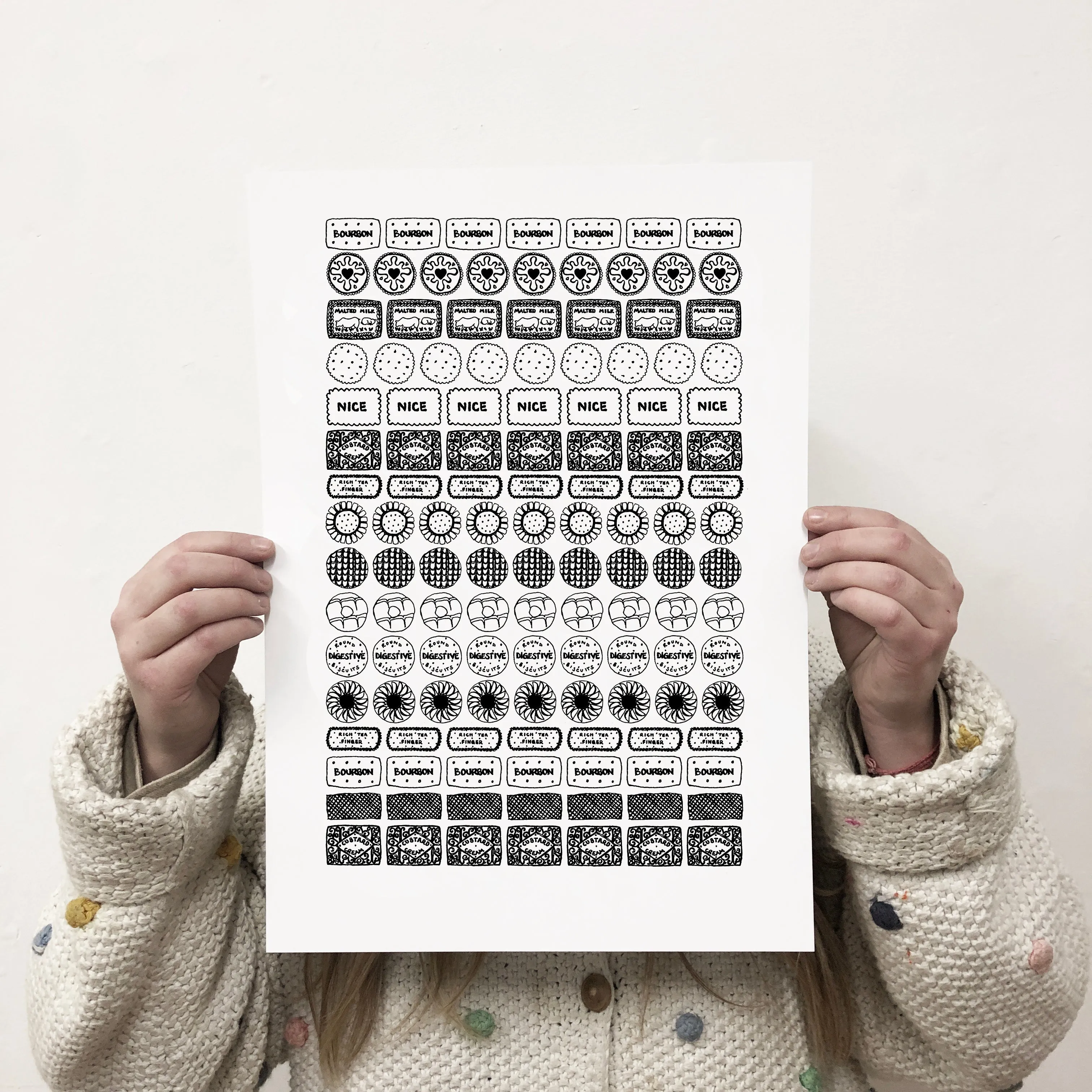 Biscuit Illustrated Black And White Print