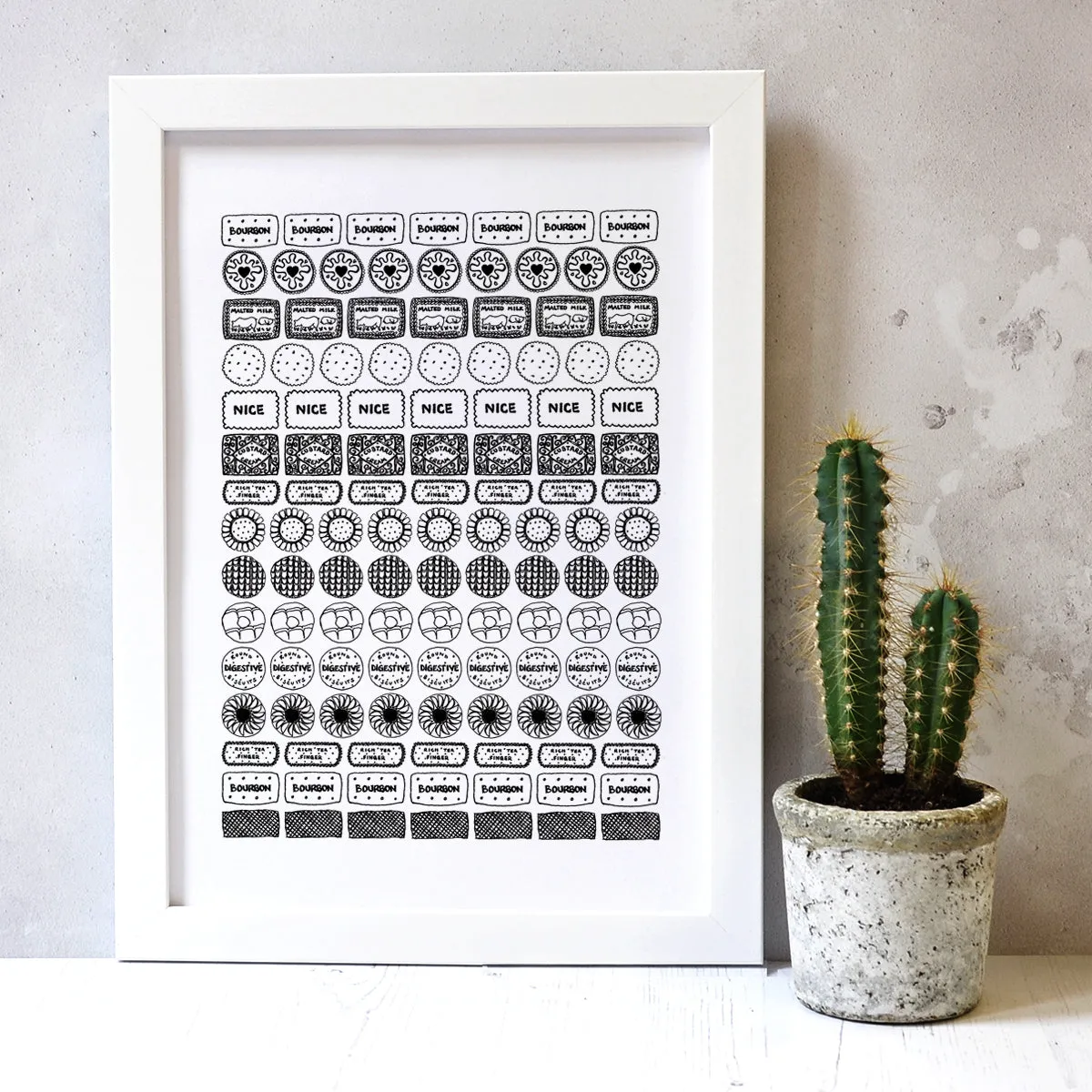 Biscuit Illustrated Black And White Print