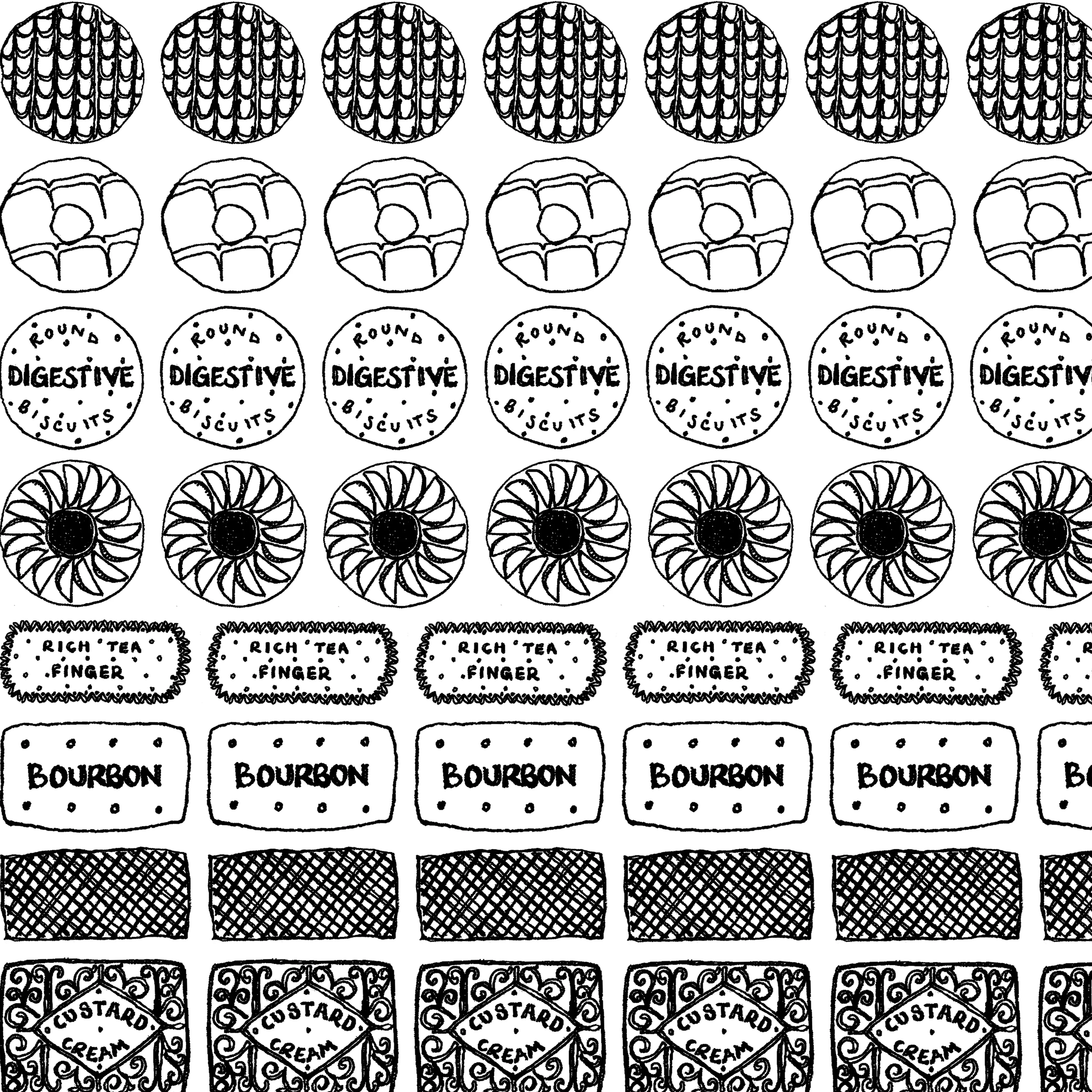 Biscuit Illustrated Black And White Print