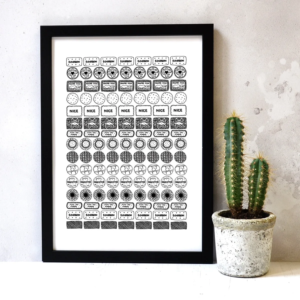 Biscuit Illustrated Black And White Print