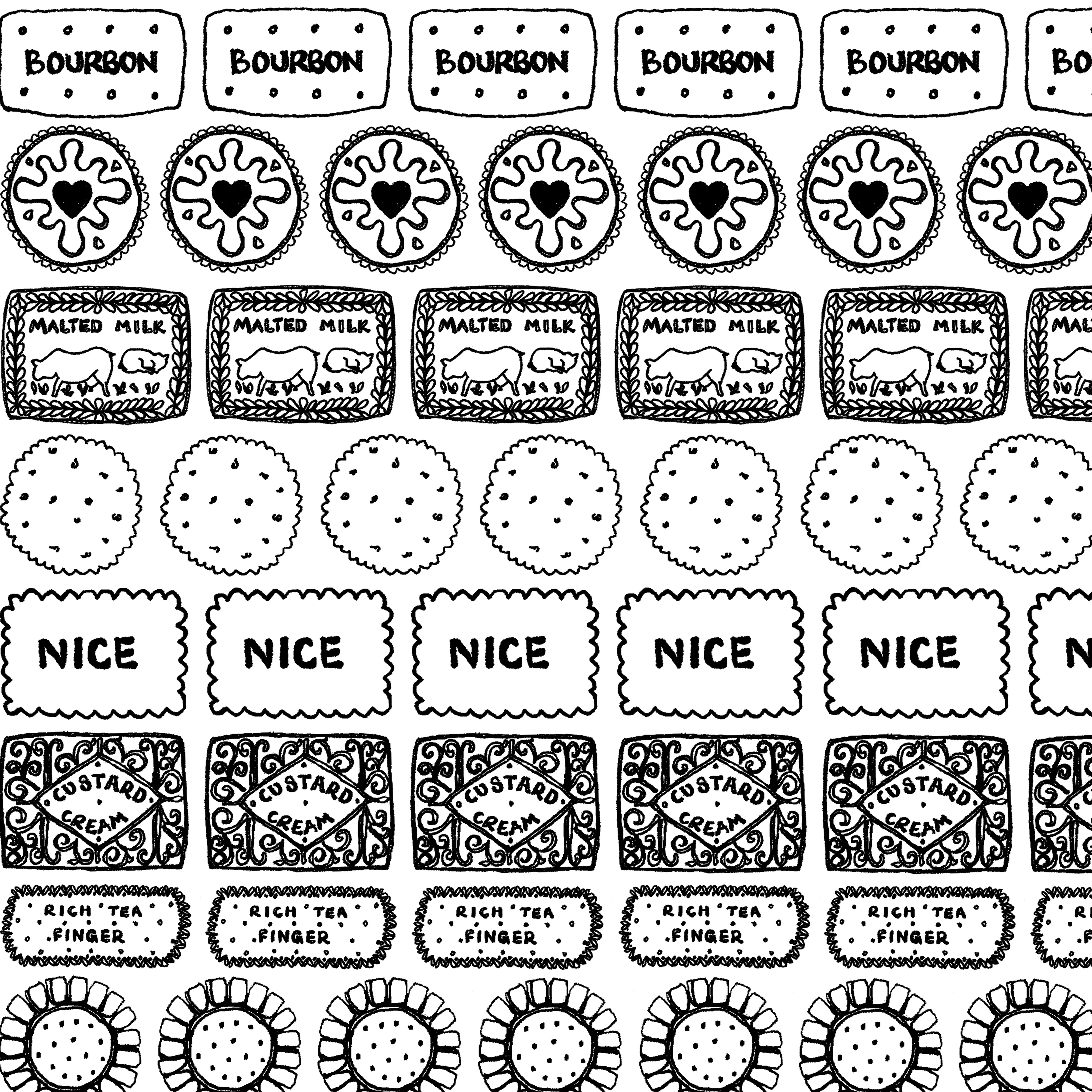 Biscuit Illustrated Black And White Print
