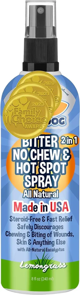 Bodhi Dog Bitter 2-in-1 No Chew & Hot Spot Spray - Natural Anti-Chew Remedy Better Than Bitter Apple - Soothes Hot Spots, Deters Chewing - Safe for Skin, Wounds & Furniture- Made in USA (8 Fl Oz)