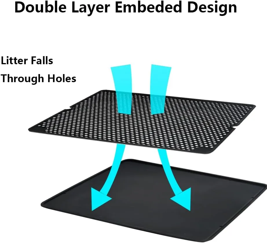 Cat Litter Mat Double Layer, Kitty Litter Box Mat Small Waterproof Urine Proof Trapping, Easy Clean, Silicone Cat Supplies & Accessories for Indoor Pets, Black