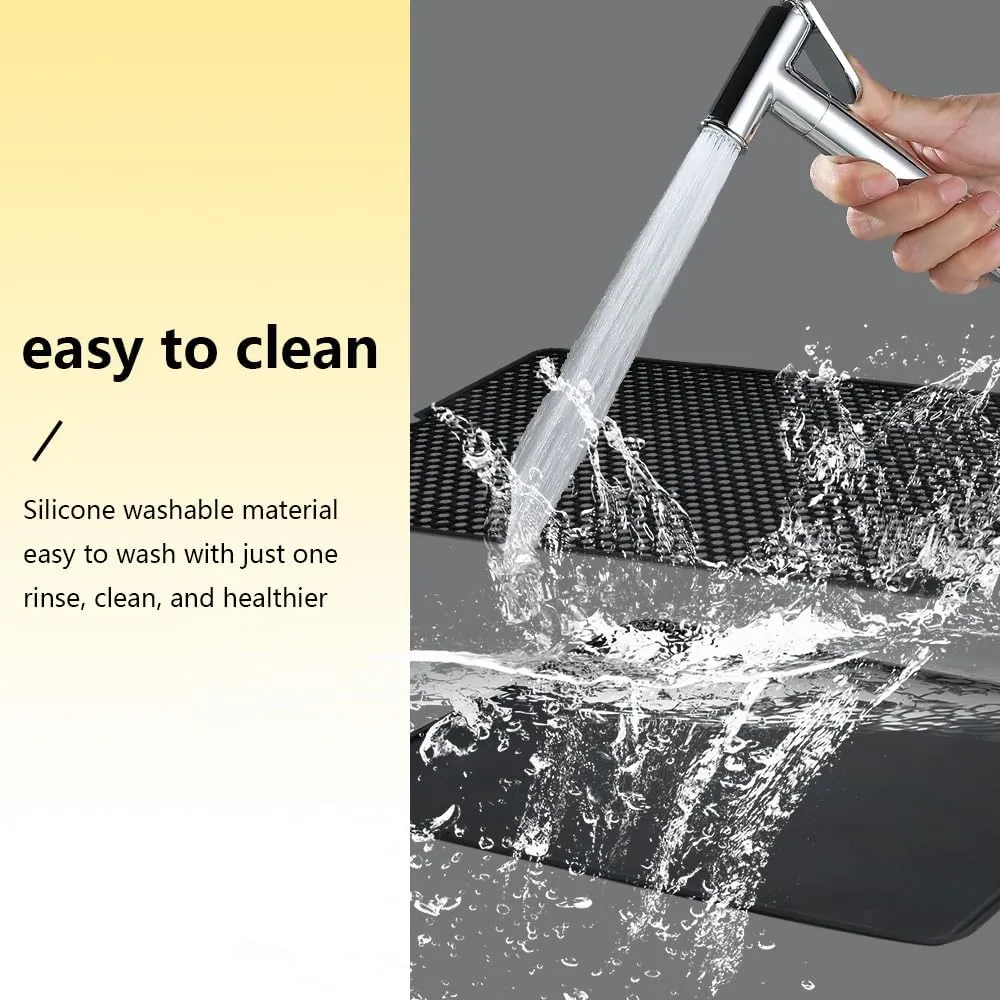 Cat Litter Mat Double Layer, Kitty Litter Box Mat Small Waterproof Urine Proof Trapping, Easy Clean, Silicone Cat Supplies & Accessories for Indoor Pets, Black