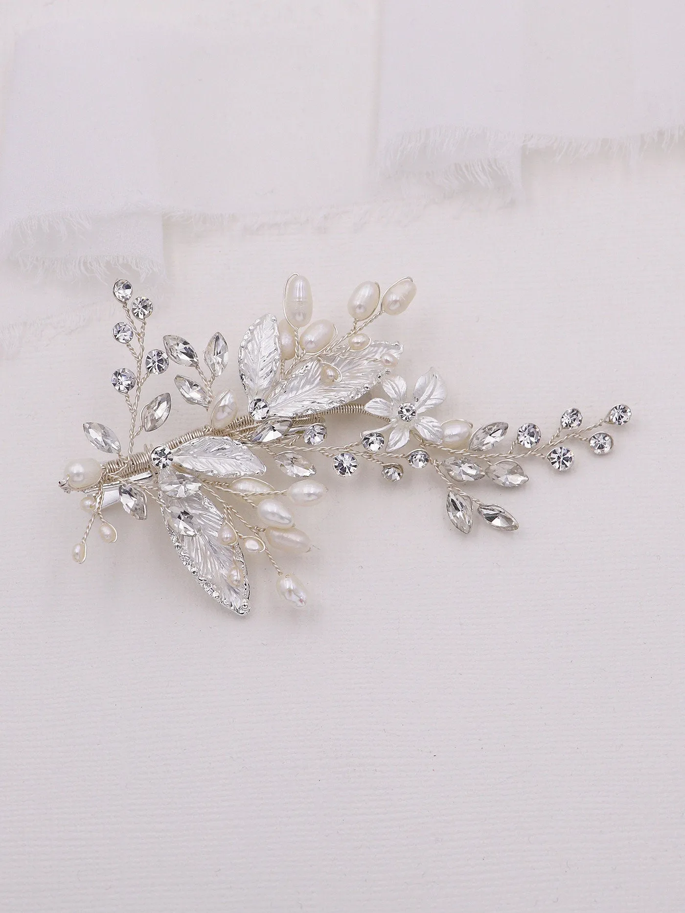 Celeste Pearl Leaf Wedding Clip