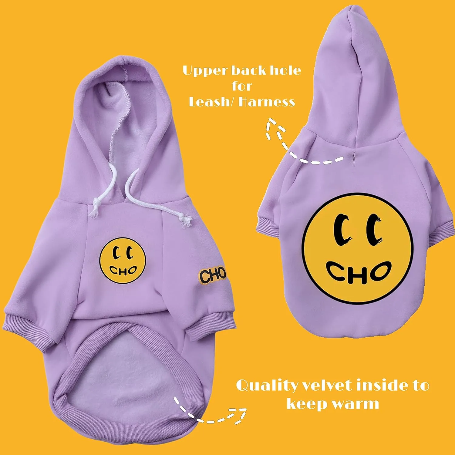 ChoChoCho Smiley Dog Hoodie Stylish Dog Clothes Smiley Face Sweater Cotton Sweatshirt Fashion Outfit for Dogs Cats Puppy Small Medium Large (S, Purple)