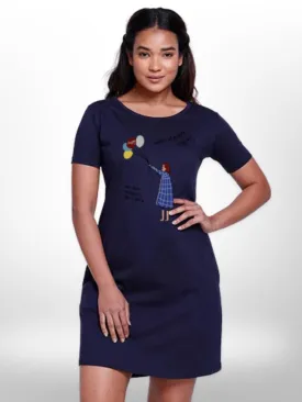 Colorful Balloon With Beautiful Girl Printed Long T-shirt For Women's