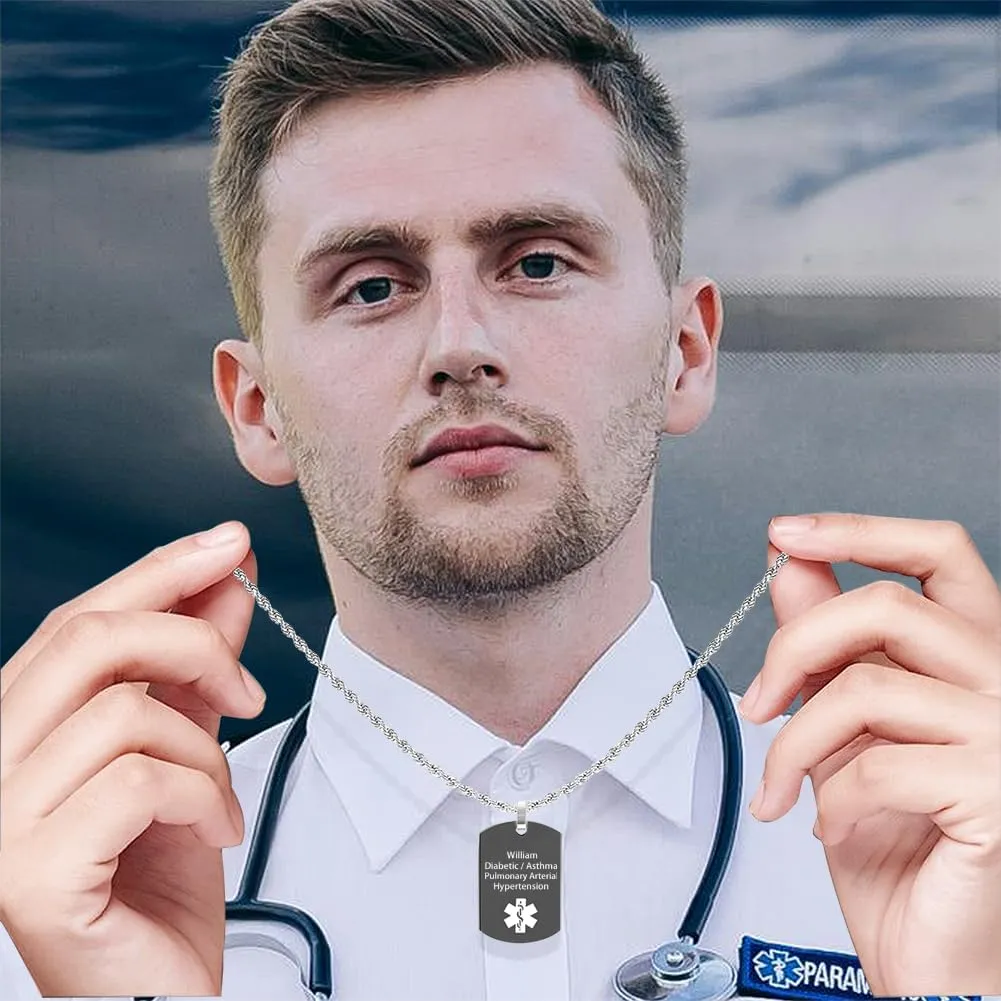 Custom Medical Alert Necklace for Men Women Personalized Engraved Medical ID Tag Stainless Steel Emergency Med Alert Necklace Medical Alert Jewelry