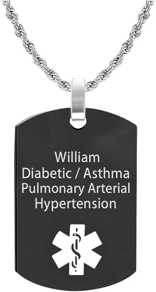 Custom Medical Alert Necklace for Men Women Personalized Engraved Medical ID Tag Stainless Steel Emergency Med Alert Necklace Medical Alert Jewelry
