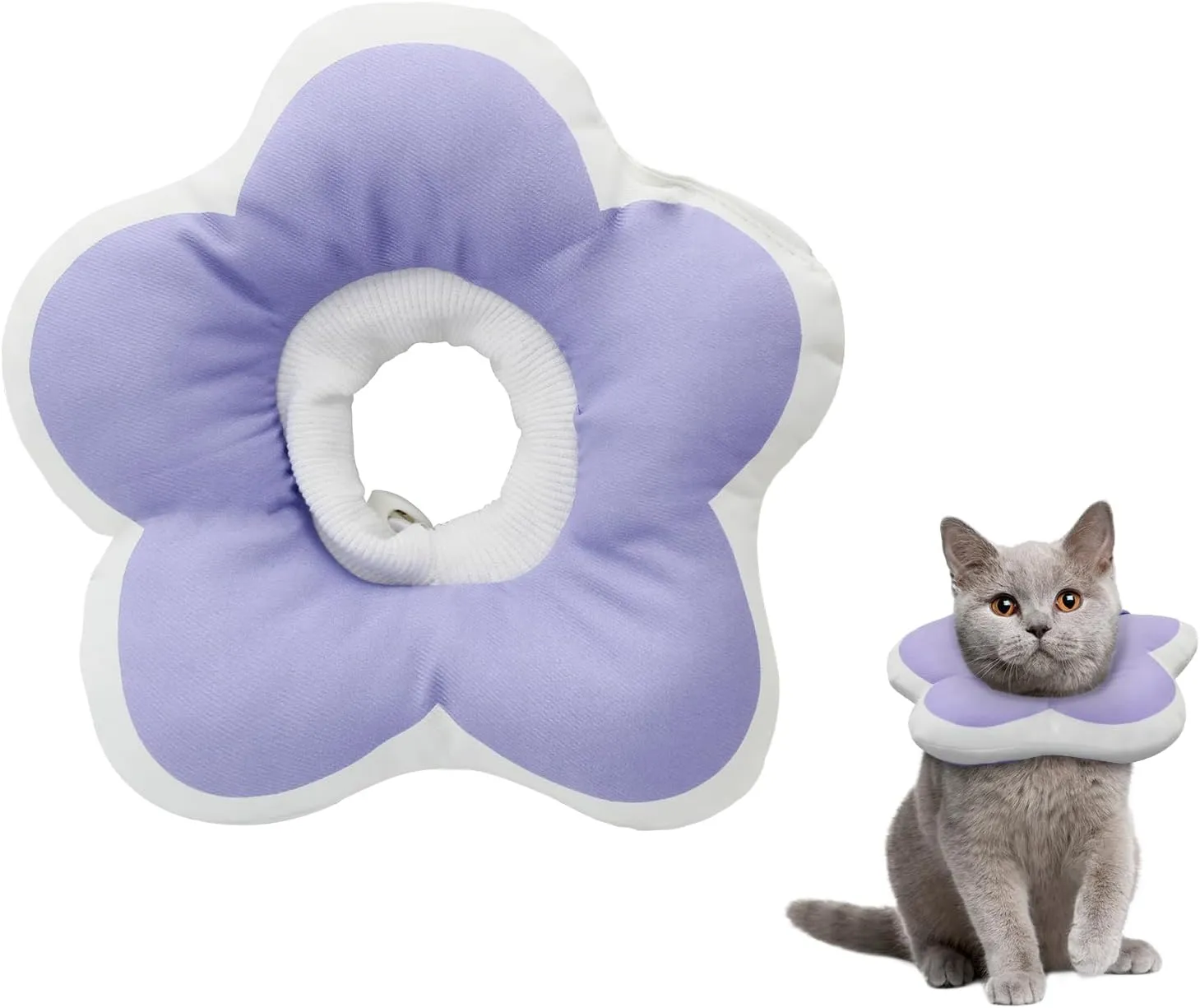Cute Flower Cone, Anti-Splashing Water Soft E Collar for Cats After Surgery, Neck Pillow for Cozy Sleep and Anti-Licking, Donut Cone for Puppies to Take Photos (Purple, S)