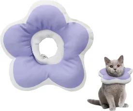 Cute Flower Cone, Anti-Splashing Water Soft E Collar for Cats After Surgery, Neck Pillow for Cozy Sleep and Anti-Licking, Donut Cone for Puppies to Take Photos (Purple, S)