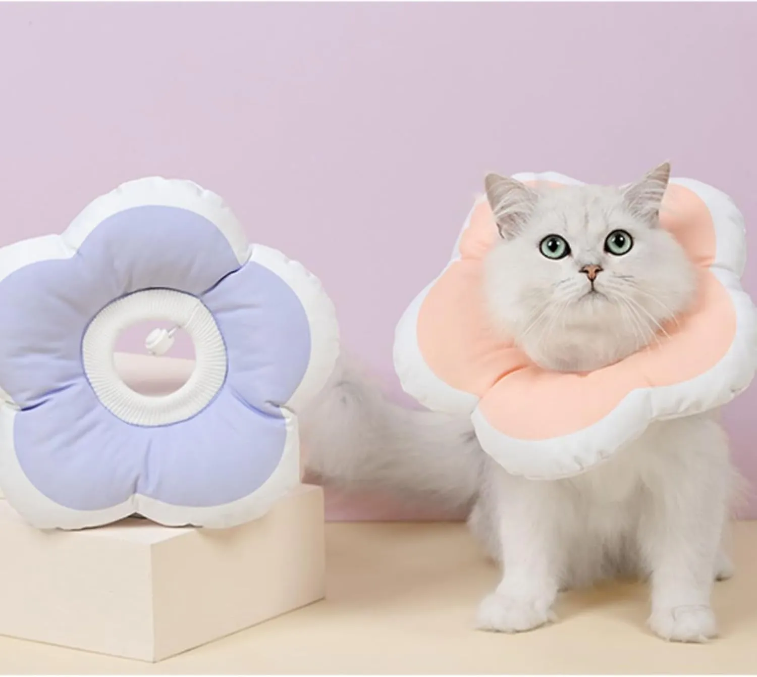 Cute Flower Cone, Anti-Splashing Water Soft E Collar for Cats After Surgery, Neck Pillow for Cozy Sleep and Anti-Licking, Donut Cone for Puppies to Take Photos (Purple, S)