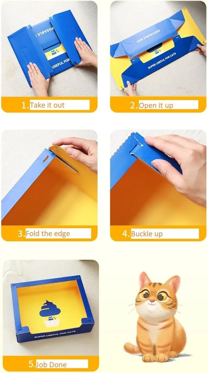 Disposable Cat Litter Box 1 Unit - Super Lightweight, Waterproof, Convenient for Travel and Indoor Use!