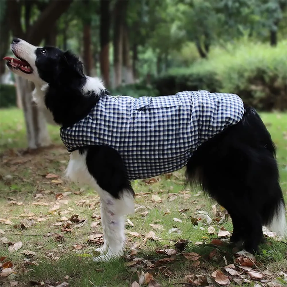 Dog Cold Weather Coats,Cozy British Style Plaid Dog Pet Vest Winter Coat, Waterproof Windproof Warm Jacket Dog Apparel for Smell Medium Large Dogs Cats (X-Large, Plaid-Blue)