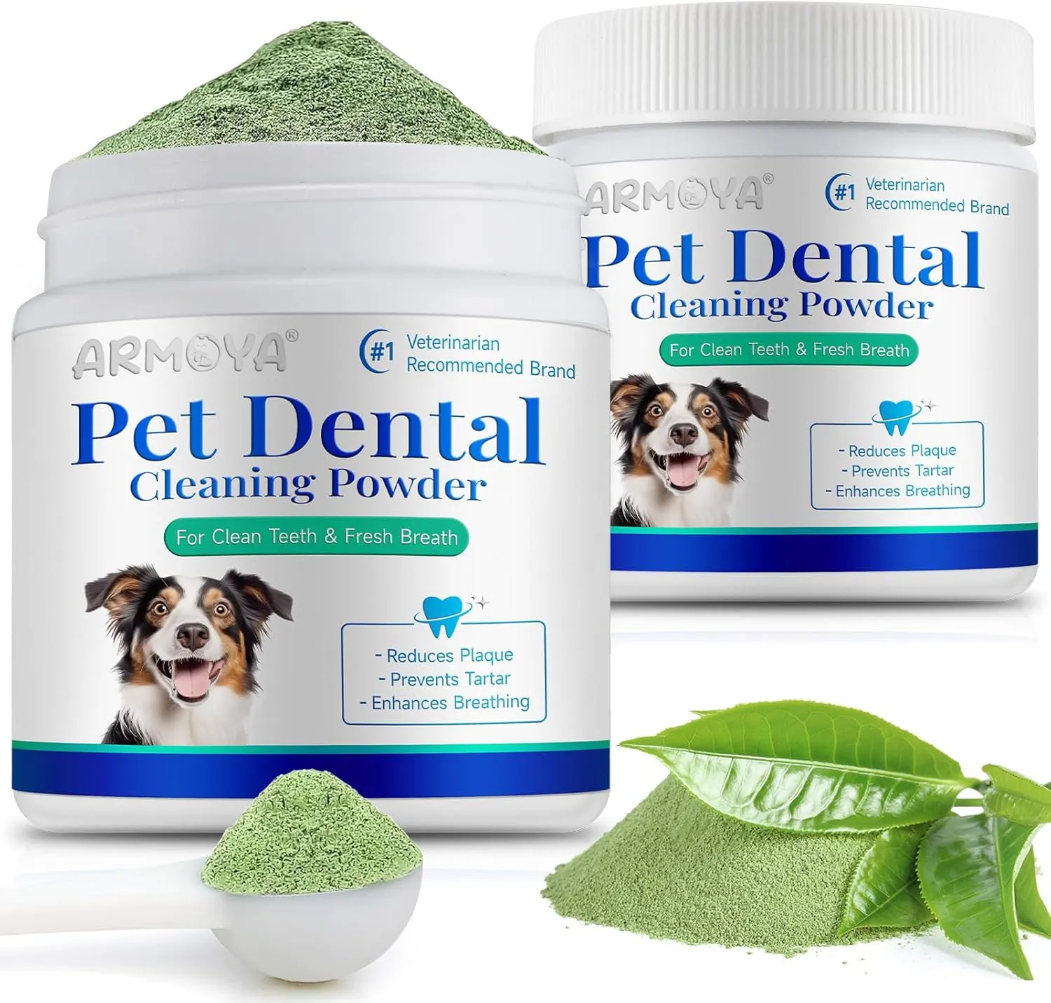Dog Dental Powder-Teeth Cleaning Powder for Dogs-Dog Breath Freshener - Tartar Remover for Teeth with Natural Herbal Blend - Dental Care Supplies for Small - Medium - Large Dogs 2Pcs