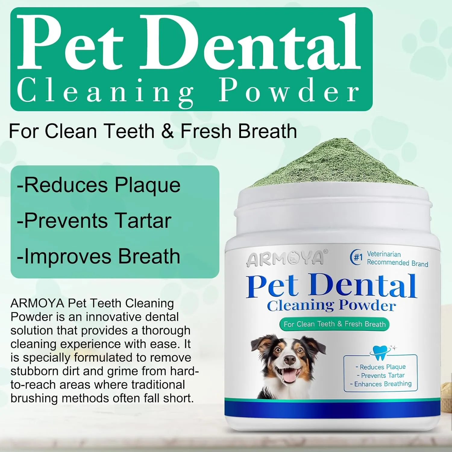 Dog Dental Powder-Teeth Cleaning Powder for Dogs-Dog Breath Freshener - Tartar Remover for Teeth with Natural Herbal Blend - Dental Care Supplies for Small - Medium - Large Dogs 2Pcs