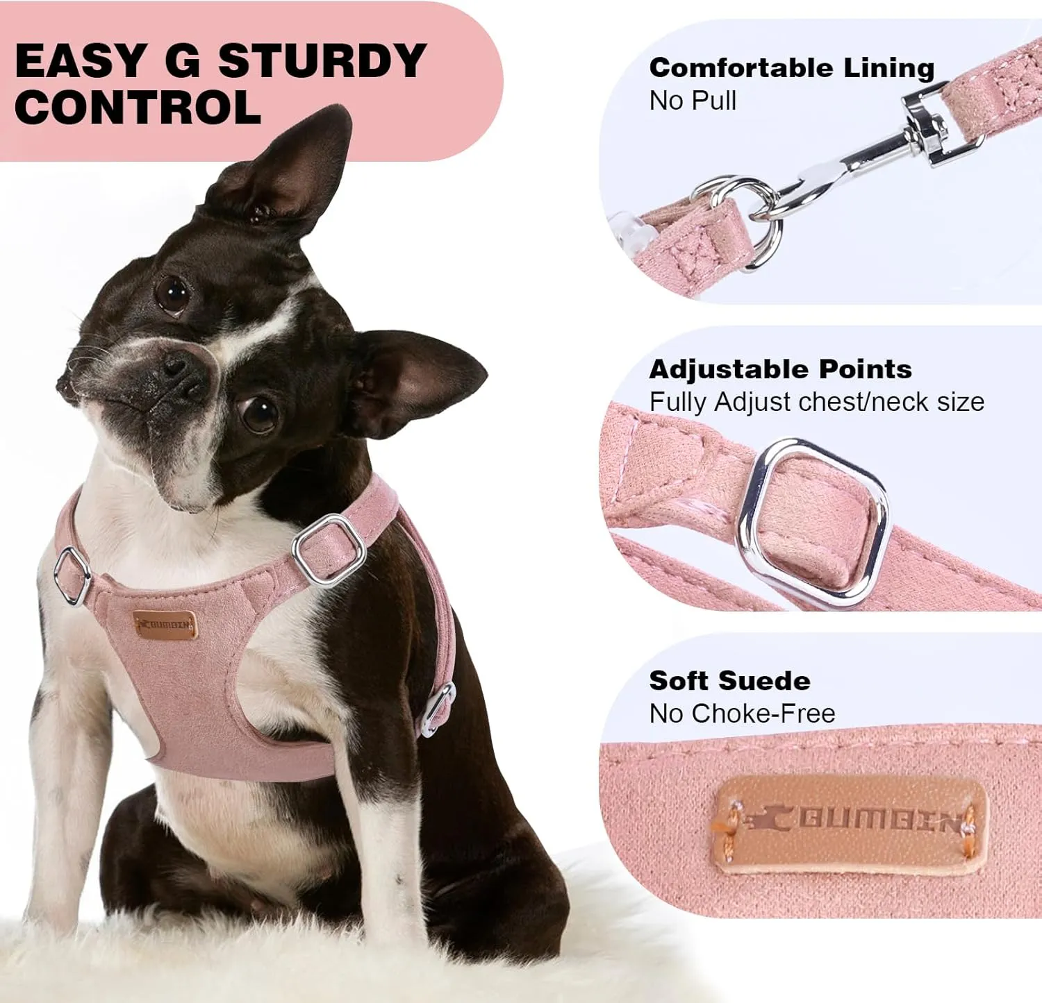 Dog Harness and Leash Set, XXS No Pull Adjustable Puppy Harness with Multifunction Pink Dog Leash and Dog Collar, Soft No Choke Escape Proof Pet Harness Vest for Small Dogs and Cats (Pink, M)