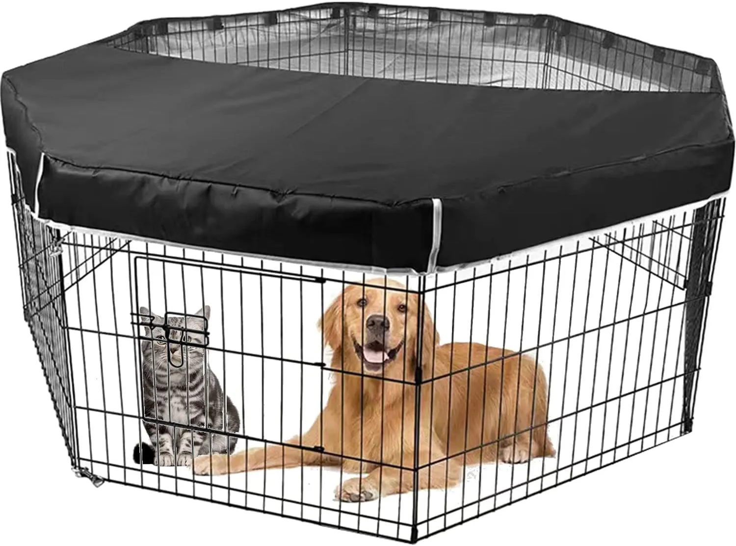 Dog Pen Cover with Durable Fabric & Mesh Netting, Provide Shade & Security, Dog Playpen Top Cover fits All 24" Wide 8 Panels Pet Exercise Pen Indoor Outdoor, Easy to Assemble, Black