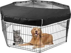 Dog Pen Cover with Durable Fabric & Mesh Netting, Provide Shade & Security, Dog Playpen Top Cover fits All 24" Wide 8 Panels Pet Exercise Pen Indoor Outdoor, Easy to Assemble, Black