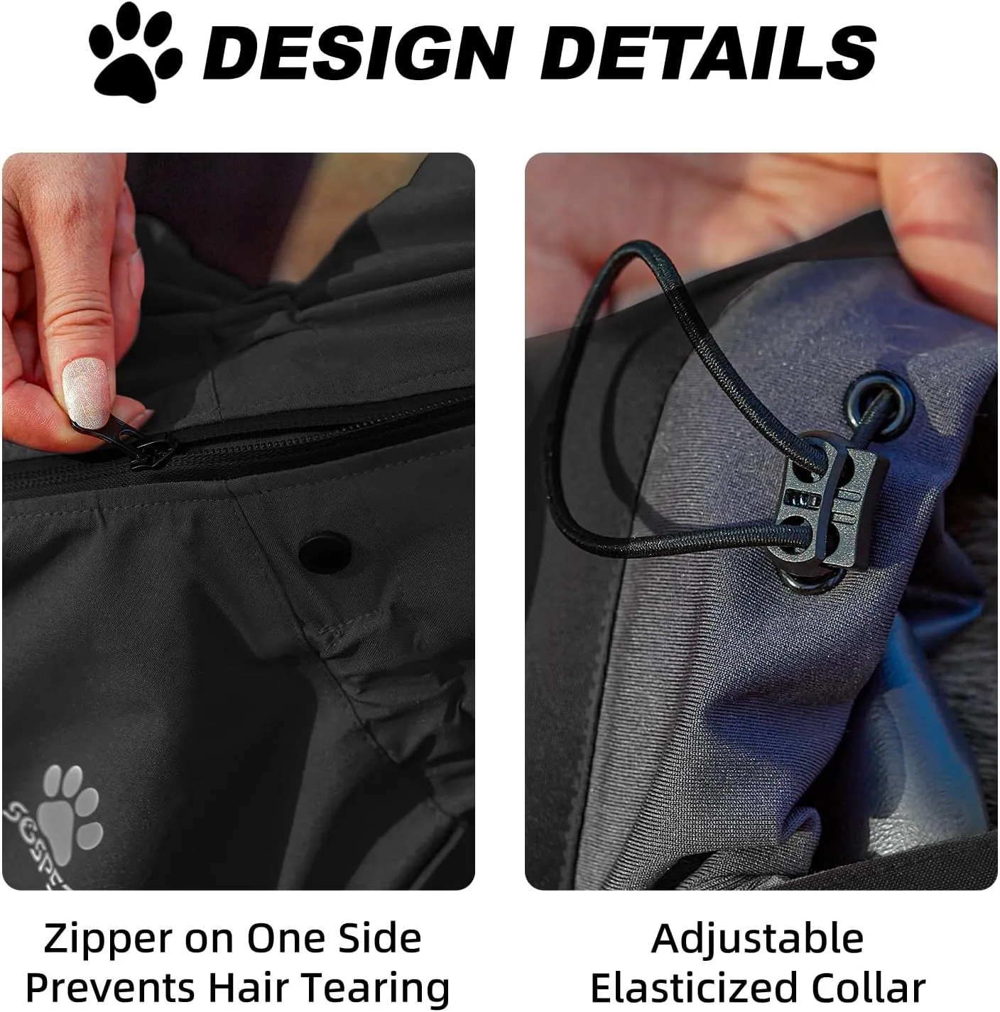 Dog Raincoat, Waterproof Winter Coat with Reflective Tape and Leash Holes, Lightweight &Windproof Jacket with Elasticized Belly and Cuff Designs,Black Dog Raincoat with Side Zipper