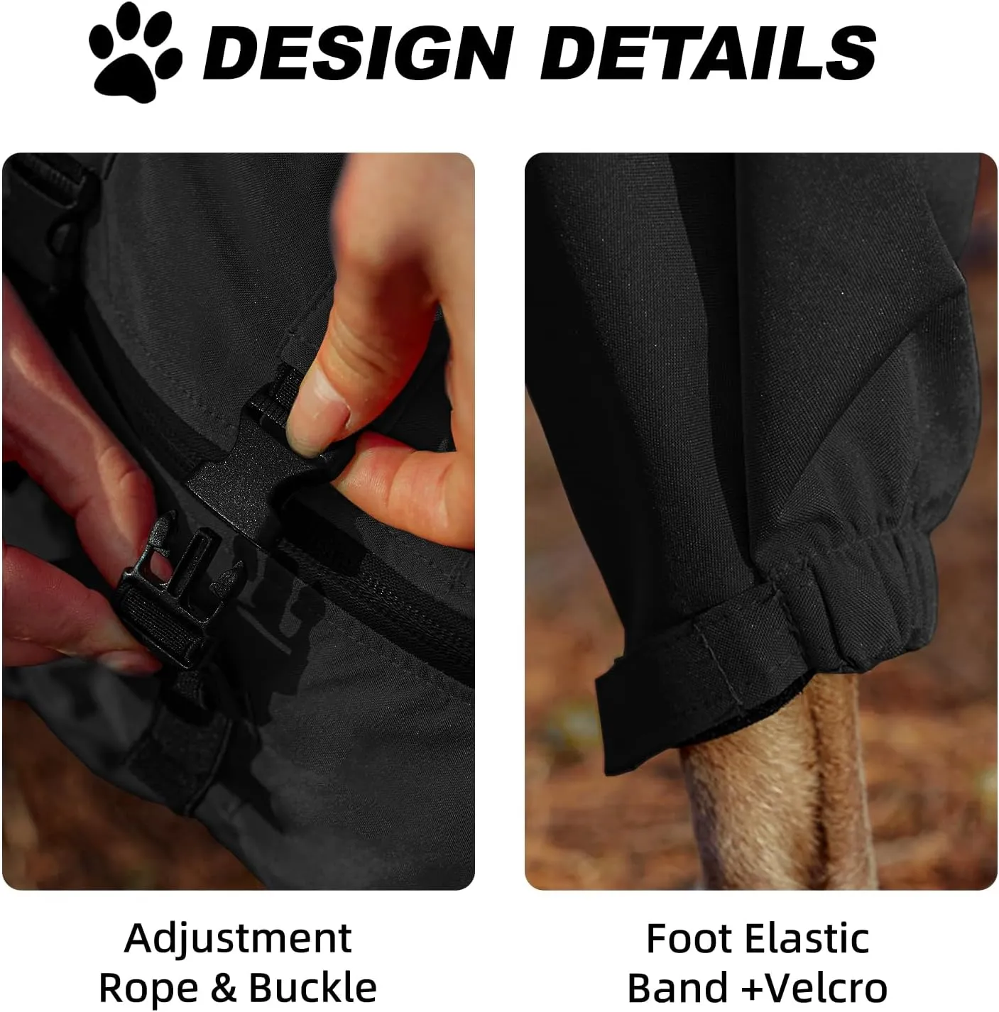 Dog Raincoat, Waterproof Winter Coat with Reflective Tape and Leash Holes, Lightweight &Windproof Jacket with Elasticized Belly and Cuff Designs,Black Dog Raincoat with Side Zipper