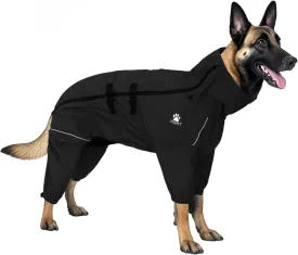 Dog Raincoat, Waterproof Winter Coat with Reflective Tape and Leash Holes, Lightweight &Windproof Jacket with Elasticized Belly and Cuff Designs,Black Dog Raincoat with Side Zipper