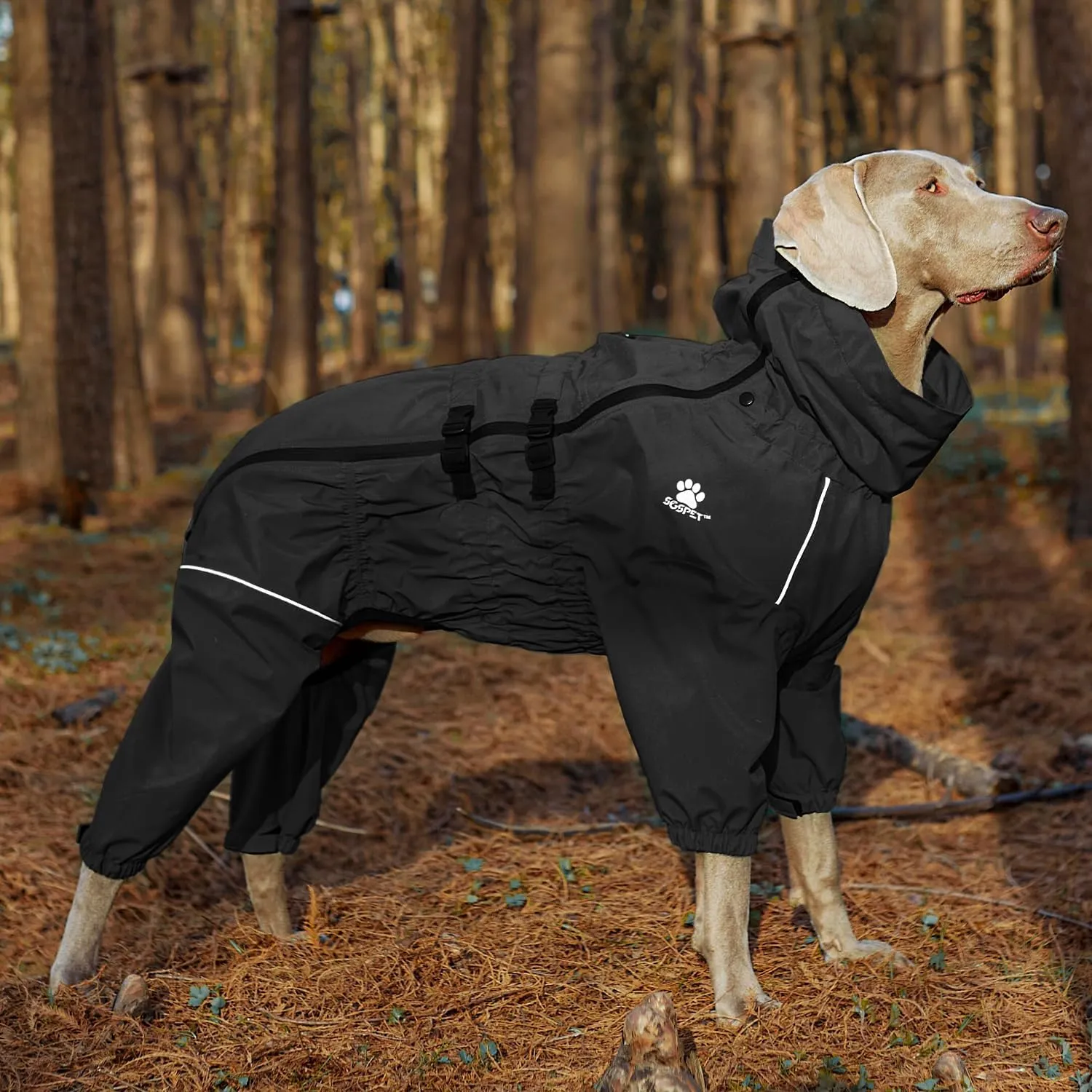 Dog Raincoat, Waterproof Winter Coat with Reflective Tape and Leash Holes, Lightweight &Windproof Jacket with Elasticized Belly and Cuff Designs,Black Dog Raincoat with Side Zipper