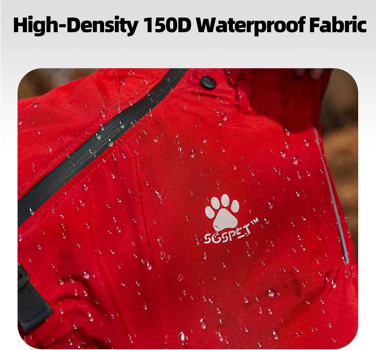 Dog Raincoat, Waterproof Winter Coat with Reflective Tape and Leash Holes, Lightweight &Windproof Jacket with Elasticized Belly and Cuff Designs,Red Dog Raincoat with Side Zipper