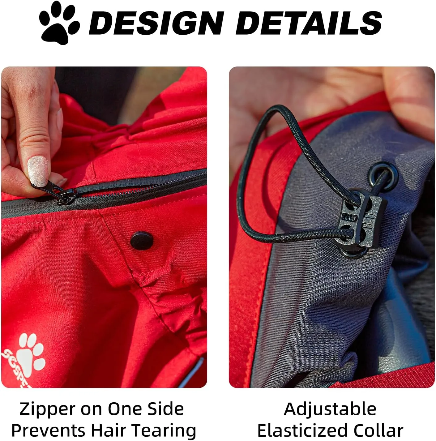 Dog Raincoat, Waterproof Winter Coat with Reflective Tape and Leash Holes, Lightweight &Windproof Jacket with Elasticized Belly and Cuff Designs,Red Dog Raincoat with Side Zipper