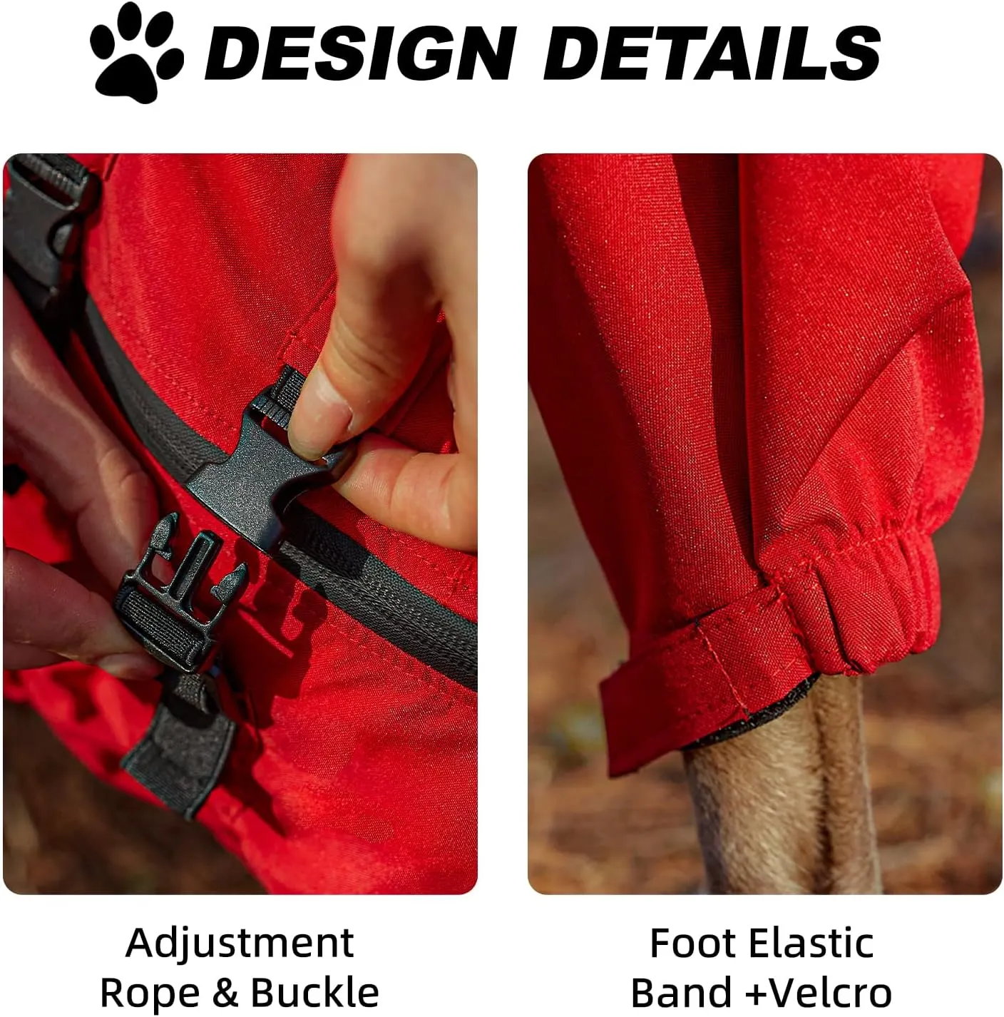 Dog Raincoat, Waterproof Winter Coat with Reflective Tape and Leash Holes, Lightweight &Windproof Jacket with Elasticized Belly and Cuff Designs,Red Dog Raincoat with Side Zipper