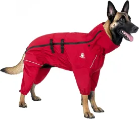 Dog Raincoat, Waterproof Winter Coat with Reflective Tape and Leash Holes, Lightweight &Windproof Jacket with Elasticized Belly and Cuff Designs,Red Dog Raincoat with Side Zipper